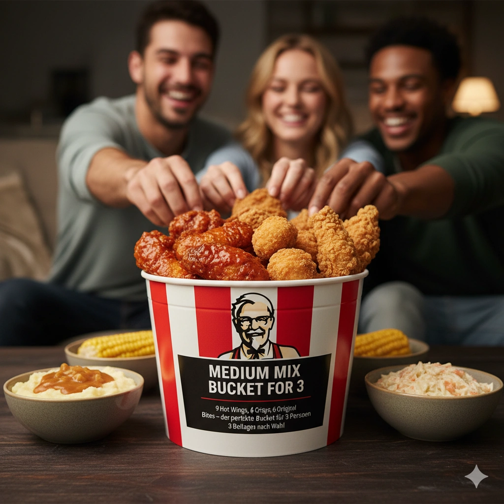 Kfc Buckets Menü Germany Preise 2026 mit Kalorien 14 Medium Mix Bucket for 3